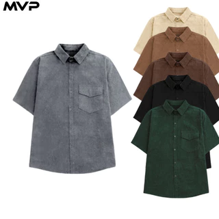 Áo sơ mi nam nữ tay ngắn chất nhung tăm cao cấp kiểu dáng form rộng, unisex, basic mặc cực đẹp MVP