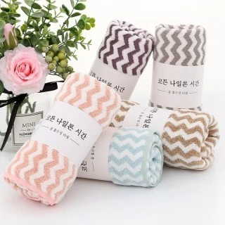 Khăn mặt cotton lông cừu Hàn Quốc mềm mịn siêu thấm nước kẻ sọc , Khăn lau tay đa năng 50x35 cm