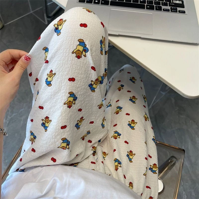 Đi Bộ Quần Cong Dễ Thương Pyjama Quần Xuân Hè Rời Quần Mỏng Thường Ngày Thẳng Lười Học Sinh Nhà Có Thể Mặc Bên Ngoài