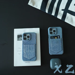 Ốp lưng kiểu túi đựng thẻ denim thời trang Thích hợp cho iPhone 15 14 13 12 promax Vỏ cứng lỗ micropyle