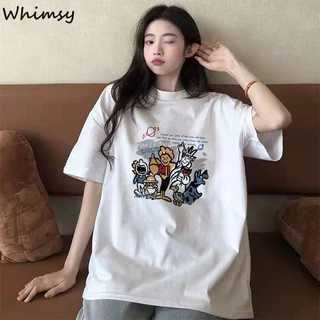 Áo thun ngắn tay phong cách Hồng Kông Whimsy dành cho nữ mùa hè dáng rộng phong cách Hàn Quốc thời trang sinh viên phong cách Harajuku nửa tay giảm tuổi phong cách phương Tây ngọt ngào và mát mẻ