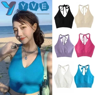 Yve Gợi Cảm Tank Top, Áo Crop Top Dệt Kim Không Tay Dệt Kim, Cao Co Giãn Ngắn Thoáng Khí Dây Đeo Áo Vest Nữ