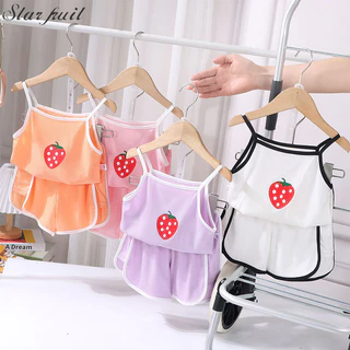 Bộ treo Star Fruit Girls, lụa băng, đồ lót trẻ em, áo + quần short Bộ 2 món