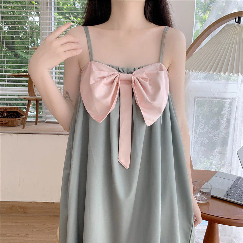Phong Cách Công Chúa Dễ Thương Nơ Sling Váy Bộ Đồ Ngủ Nữ 2021 Phong Cách Mới Mùa Hè Thời Trang Ngọt Ngào Mỏng Phong Cách Homewear 4.25
