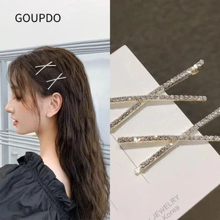 GOUPDO 1 Kẹp Tóc Pha Lê Chữ Thập, Kẹp Tóc Bling Kim Cương Giả, Cô Gái Thời Trang Cô Dâu Mũ Barrettes