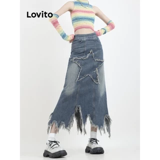 Lovito Váy denim trơn thường ngày cho nữ LNA61048