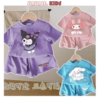 1-10y Mùa Hè 2024 Mới Bé Gái Kuromi Cinnamoroll Giai Điệu 2 Bộ Đồ Cho Bé Dopamine Hoạt Hình Thời Trang Dễ Thương Áo Thun Instagram Quần Short Hai Mảnh Bộ