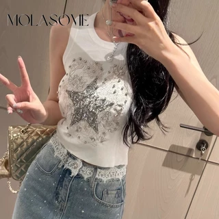 Molasome Nữ 2024 Thời Trang Mới Cổ Tròn Không Tay Slim Fit Tank Top