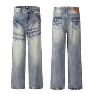 Mới 2024 Xuân Hè Nam Denim Thời Trang Thương Hiệu Thời Trang Không Co Giãn Hoài Cổ Rời Thẳng Thanh Niên Quần Jean Nam