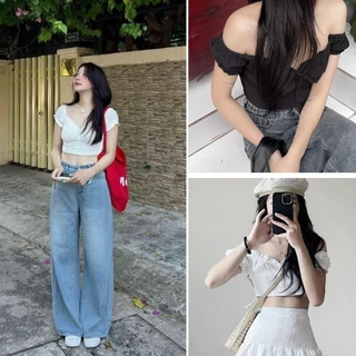 Áo croptop thun gân trễ vai mặc 2 Kiểu”mizu top” siêu xinh phong cách nhẹ nhàng thanh lịch cho nữ