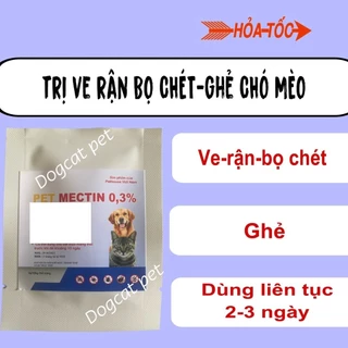 [Mua từ 5 tặng 1] PET-MECTIN Không Tắm Trị Ve Rận, Bọ Chét Chó Mèo Dạng Bột Trộn Hiệu Quả, An Toàn