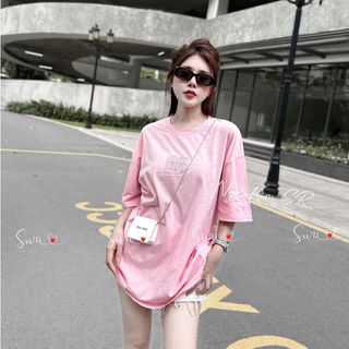 Áo Thun Miu Đá Chữ Hồng Hàng Cực Đẹp ❤ Áo Phông Cotton Dày Dặn Dáng Rộng Nữ Tính NA271