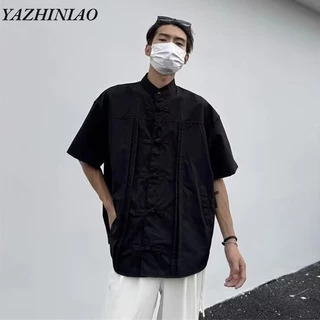 Yazhiniao nam ngắn tay phong cách Trung Quốc thích hợp đứng cổ áo thiết kế nút cao cấp Tang phù hợp với áo sơ mi áo khoác nam