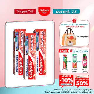 Bộ 3 Kem đánh răng Colgate MaxFresh Hương Đào Mát Lạnh 225g kèm bàn chải