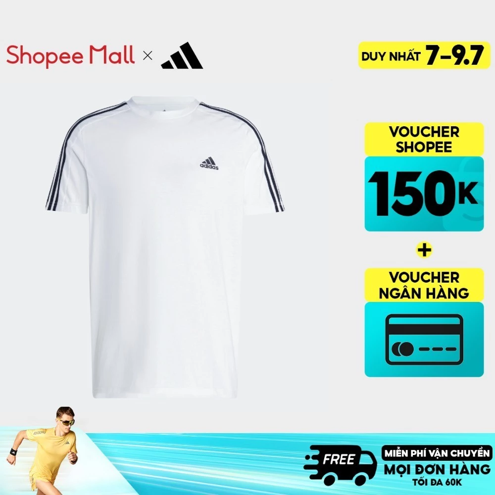 adidas Phong cách sống Áo Thun 3 Sọc Single Jersey Essentials Nam trắng IC9336