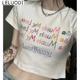 LELUODI áo phông áo thun nữ croptop baby tee Đơn giản Dễ thương phổ biến Cute WCS2440AV8 15Z240412