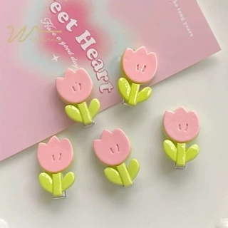 🧁[Wind]🧁Kẹp Tóc Hình Hoa Tulip Màu Hồng / Xanh Lá Mini Đơn Giản Ngọt Ngào Cho Nữ