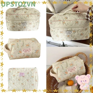 Túi Đựng Mỹ Phẩm UPSTOZVN, Túi Trang Điểm Hoa Cotton, Túi Quilting Đa Năng Dung Tích Lớn Cầm Tay Nữ