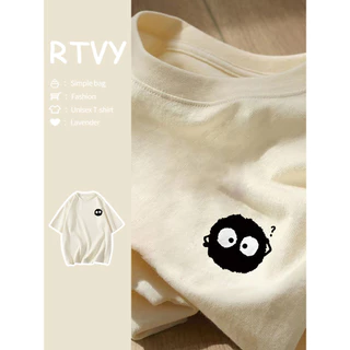 「RTVY」Áo thun Cotton ngắn tay nguyên chất mùa hè Oversize in hoạt hình dáng rộng Áo thun cổ tròn dáng rộng dành cho nữ