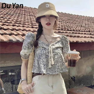 Du YAN Design top Áo sơ mi babydoll ngắn kiểu Pháp dành cho nữ tay ngắn khí chất thích hợp