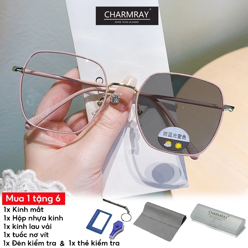 Kính mắt chống bức xạ CHARMRAY Photochromic cho nam và nữ Kính quang học nhẹ bằng kim loại