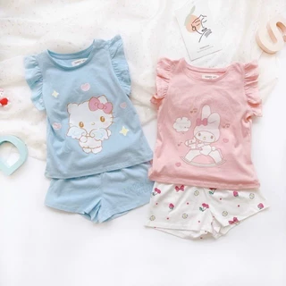 Bé Gái 2024 Phong Cách Mới Trẻ Em Homewear Bộ Đồ Ngủ Họa Tiết Hoạt Hình Hello Kitty Giai Điệu Ngôi Sao Dailu Mùa Hè Dễ Thương Cho Bé Phong Cách Mỏng Điều Hòa Không Khí Quần Áo Nhỏ Vừa Trẻ Em Bộ Đồ Hai Mảnh Tay Ngắn