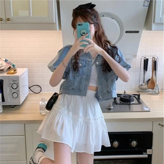 Bộ đồ nữ Mùa hè Phong cách mới 2024 Áo khoác Denim phong cách phương Tây sang trọng + Váy ngắn Bộ đồ hai mảnh cao nhỏ