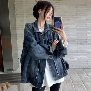 Áo Khoác Bò Cổ Điển Phong Cách Hồng Kông Áo Jacket Thường Ngày Oversize Rộng Rãi Phong Cách Hàn Quốc Mẫu Mới Xuân Thu Nữ