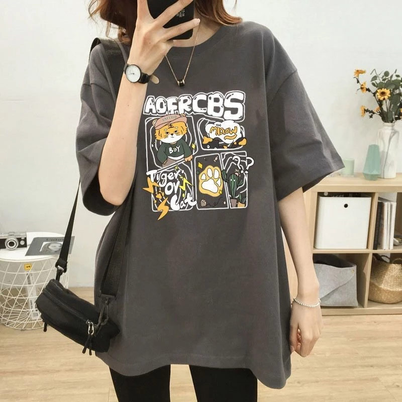 Áo thun ngắn tay cỡ lớn dành cho nữ mùa hè dáng rộng cỡ