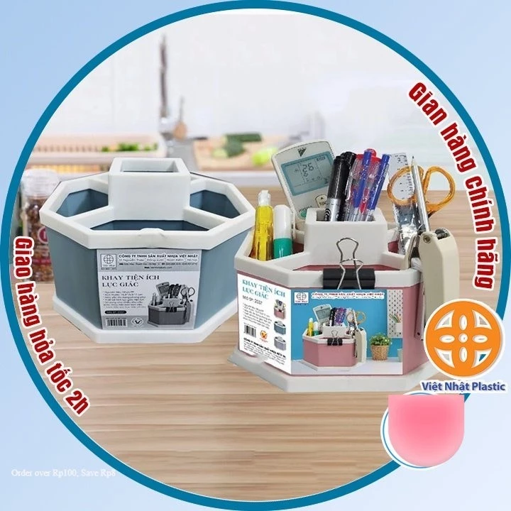 Khay tiện ích lục giác 5 ngăn để bàn nhựa , khay đựng đồ đa năng màu xinh xắn (MS:1337) -Buôn rẻ 01257