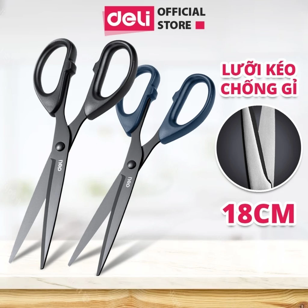 [DELI VPP] Kéo văn phòng, kéo thủ công 210mm Deli, lưỡi kéo sắc bén, chống gỉ -  Đen/Đỏ/Xanh - 1 chiếc