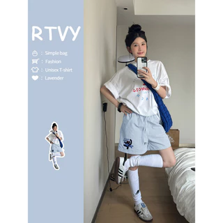 「RTVY」Quần short nữ kiểu Mỹ mùa hè Plus Size Quần short dáng rộng in hình mèo