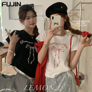 FUJIN áo phông áo thun nữ croptop baby tee Hàn Phong Cổ điển Vintage thời trang WTX244156W 21Z240522