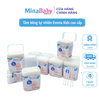 Tăm bông tự nhiên Emma Kids cao cấp an toàn cho bé 1 đầu móc 1 đầu tròn hộp 200 que Mina Kho Sỉ Mẹ Và Bé