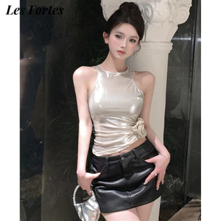 Les Fortes Áo 2 dây áo ba lỗ Thời trang hàn quốc phong cách Fashion thanh lịch Phong cách WCS2440BVI 16Z240415