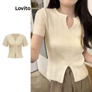 Lovito Áo dệt kim xẻ tà phía trước đơn giản thông thường dành cho nữ L86ED140