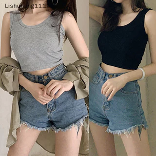 Li Nữ Crop Top Gợi Cảm Mùa Hè Đơn Giản Cơ Bản Co Giãn Thoáng Mát Dạo Phố Cổ Tròn Thường Ngày SHU