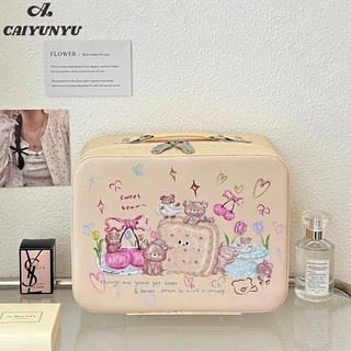 Caiyu Phim hoạt hình mới minh họa hộp đựng trang điểm giá trị cao dung tích lớn di động chăm sóc da lưu trữ vali trang điểm