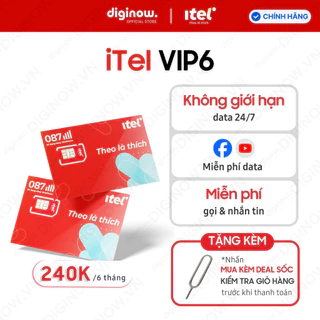 Sim 4G iTel VIP6 - Miễn phí 6 tháng - Data không giới hạn, Facebook, YouTube - Sóng Vinaphone
