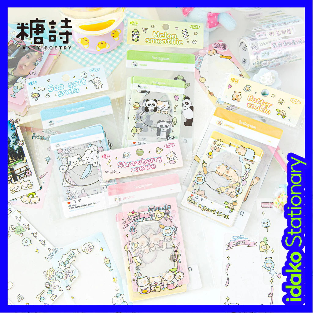 Idako [Tôi muốn bắt đầu Series] 16 Miếng dán thẻ dán thẻ dán mực trắng PET Hàn Quốc dễ thương Sổ tay trang trí Nhãn dán viền SS096