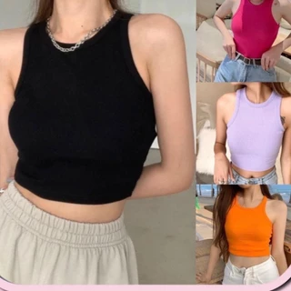 Áo croptop, Áo ba lỗ nữ phông trơn dáng ôm co dãn phong cách mùa hè năng động