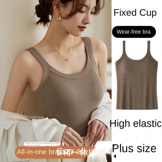 M-4xl Nữ Cổ Chữ U 2 Trong 1 Đẹp Lưng Không Tay Áo Vest Đa Năng Có Áo Ngực