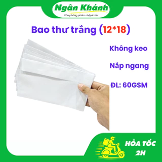 Xấp 100 Cái bao thư trắng đựng tiền khổ 12*18 định lượng 60gsm KHÔNG KEO (nắp ngang) dùng đựng tiền lương- SP000694