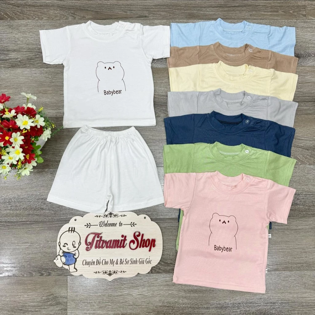 Bộ cộc MinkiBae BABYBEAR thun lạnh cài vai in hình gấu