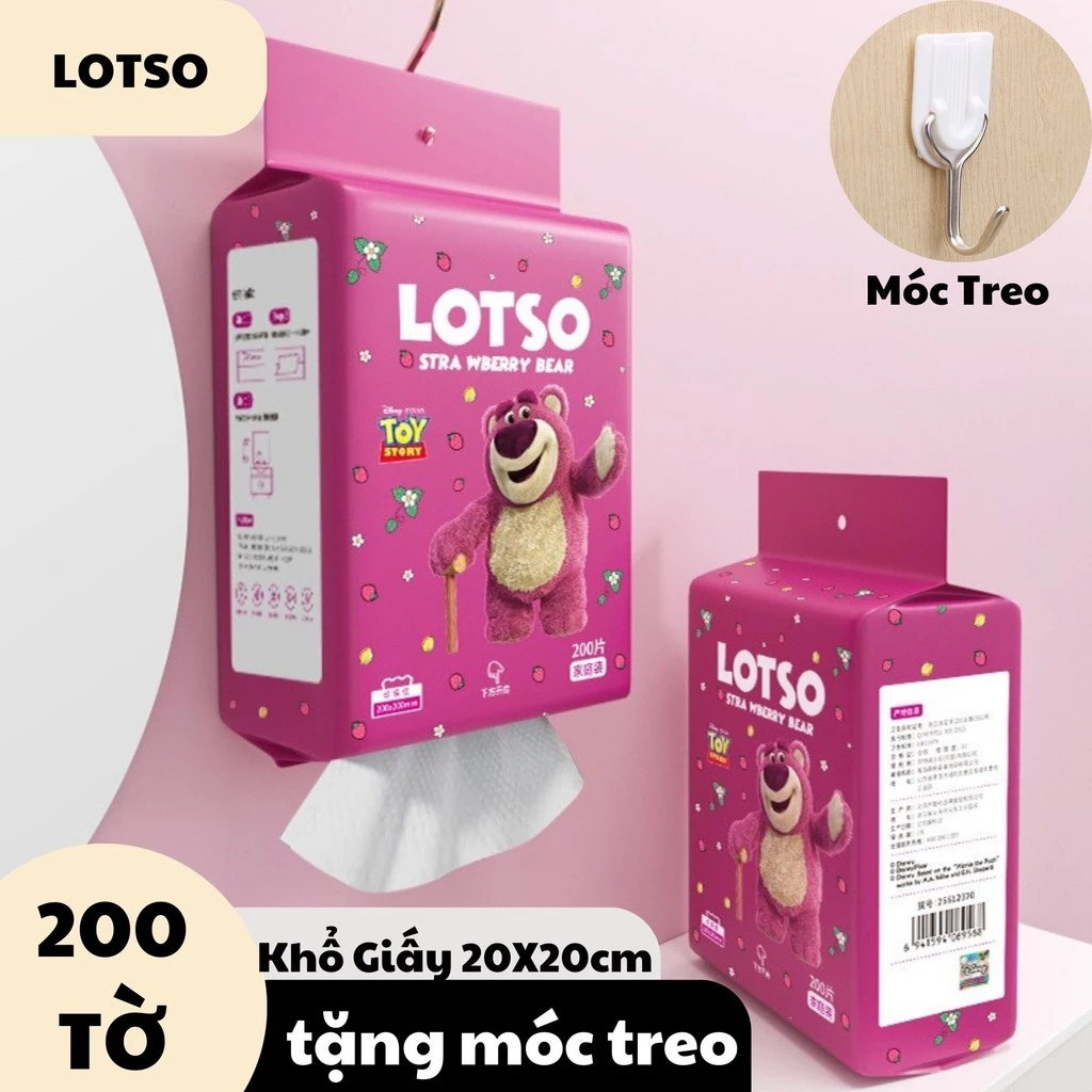 Khăn Lau Đa Năng Gấu Dâu LOTSO Chính Hãng Nội Địa Trung 200 tờ Siêu Mềm Mại Gia Dụng Số 1 Việt Nam