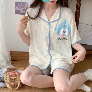 Bộ Đồ Ngủ Cá Hề Mùa Hè Nữ 2024 Mùa Hè Mới Dệt Cotton Quần Short Tay Ngắn Hoạt Hình Ins Gió Phần Mỏng Thoáng Khí Đồ Gia Dụng Phù Hợp Với Ký Túc Xá Sinh Viên Mặc Hàng Ngày [GM]