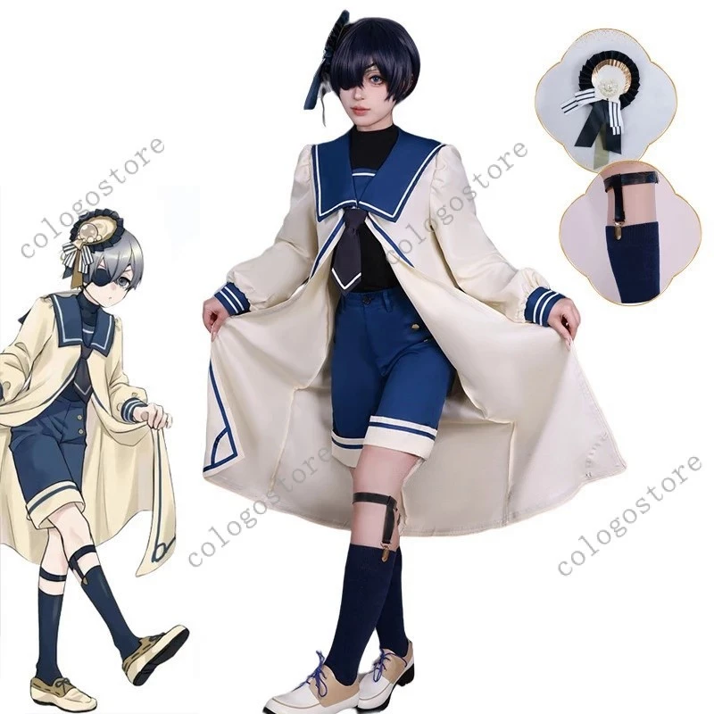 Anime Black Butler Ciel Phantomhive Cosplay Trang Phục Tóc Giả Giày Nam Nữ