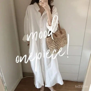 [Plus Size] (40 ~ 150Kg) Đầm Sơ Mi Rời Mùa Xuân Phong Cách Mới Bao Bụng Ôm Hơn Nhìn Over-the-Knee Dress OSBI