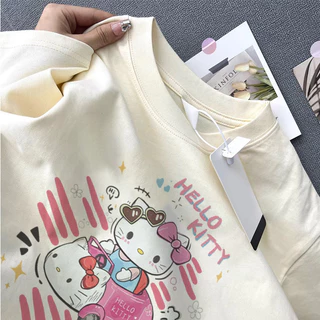 Áo phông bigsize nữ local brand SALMO 100% cotton form rộng màu Trắng HelloKitty in ấn áo phông chất Y1114