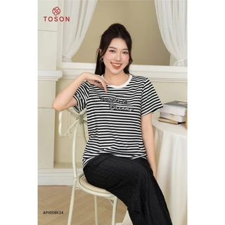 Áo cotton kẻ đen - trắng in chữ AP108K24 - TOSON